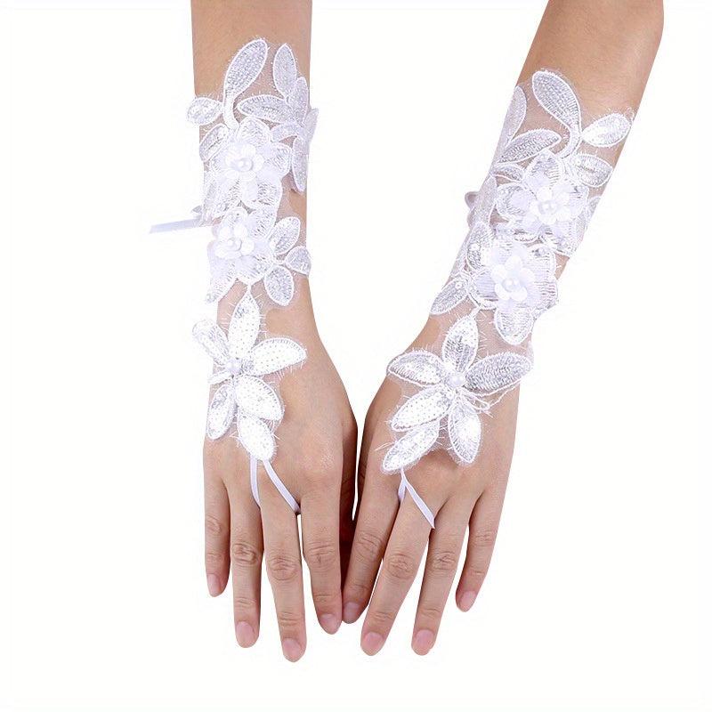 Pearl Bridal Wedding Fingerless Gloves