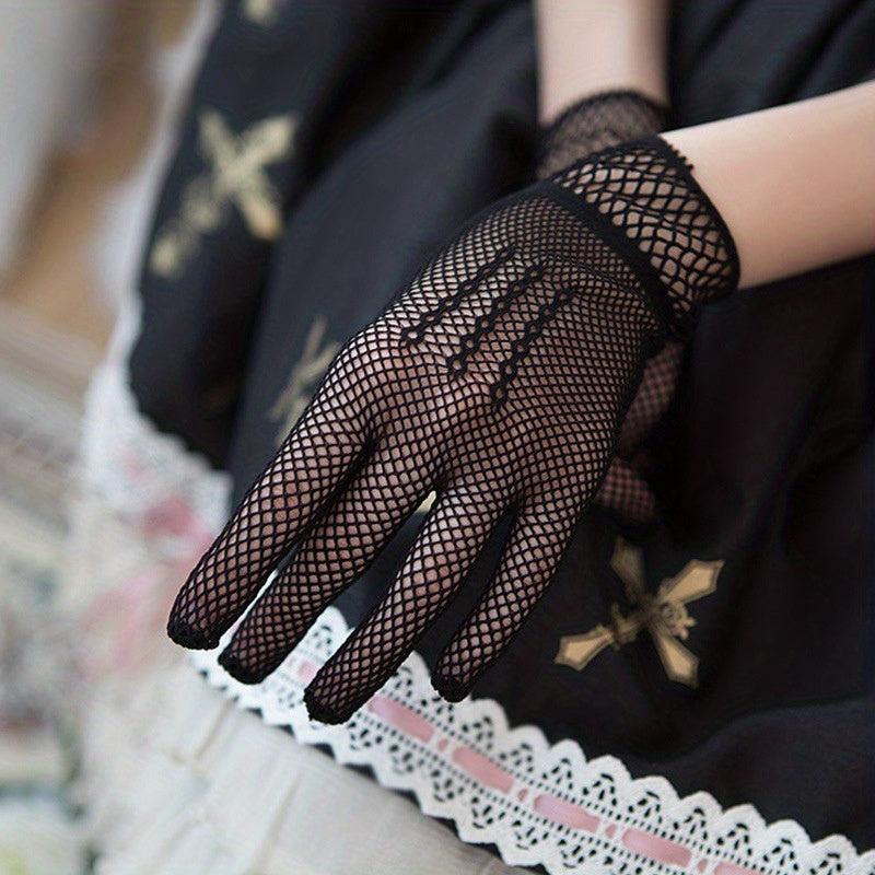 Fishnet Short Gloves Hollow Out Bride Wedding Gloves