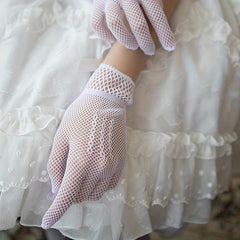 Fishnet Short Gloves Hollow Out Bride Wedding Gloves