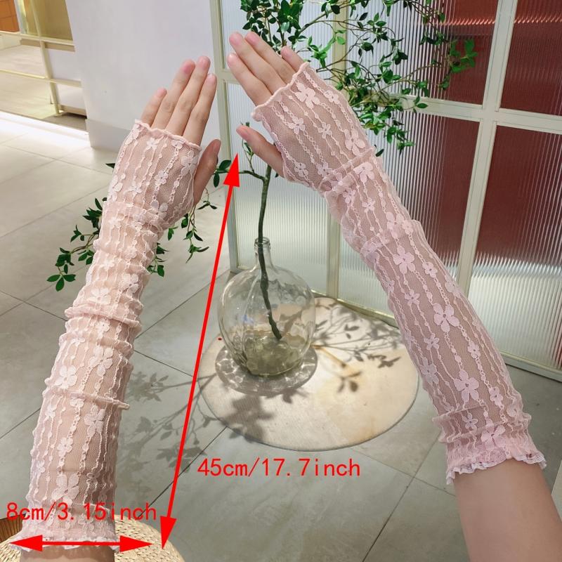 Lace Long Gloves Flower Embroidery Mesh Ruffles Women Wedding Prom Sleeves