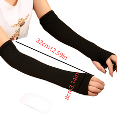 Striped Long Fingerless Gloves Arm Cover Warm Knitted Gloves Winter