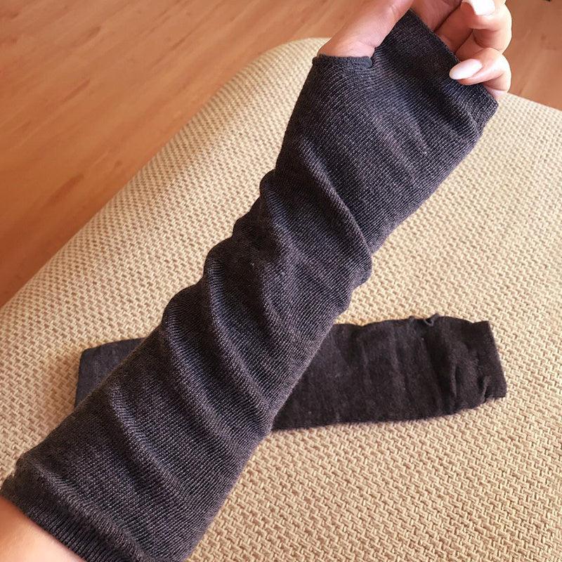 Striped Long Fingerless Gloves Arm Cover Warm Knitted Gloves Winter