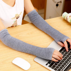 Striped Long Fingerless Gloves Arm Cover Warm Knitted Gloves Winter