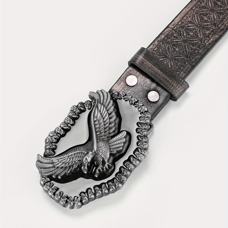 Men's Embossed Buckle Belt PU Leather Cowboy Suit Waist Strap