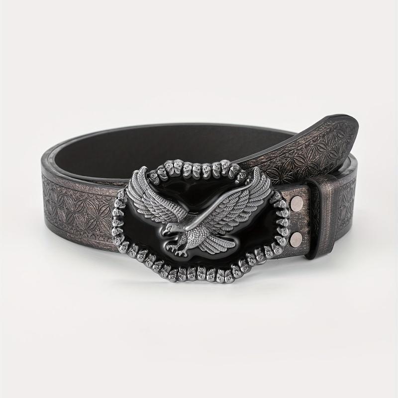 Men's Embossed Buckle Belt PU Leather Cowboy Suit Waist Strap