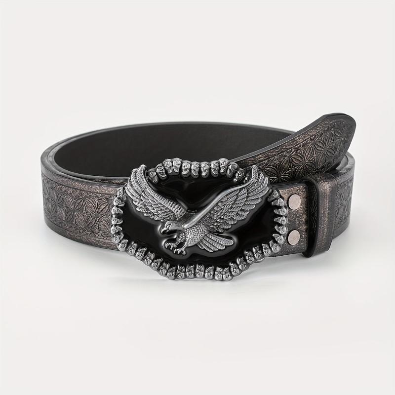 Men's Embossed Buckle Belt PU Leather Cowboy Suit Waist Strap