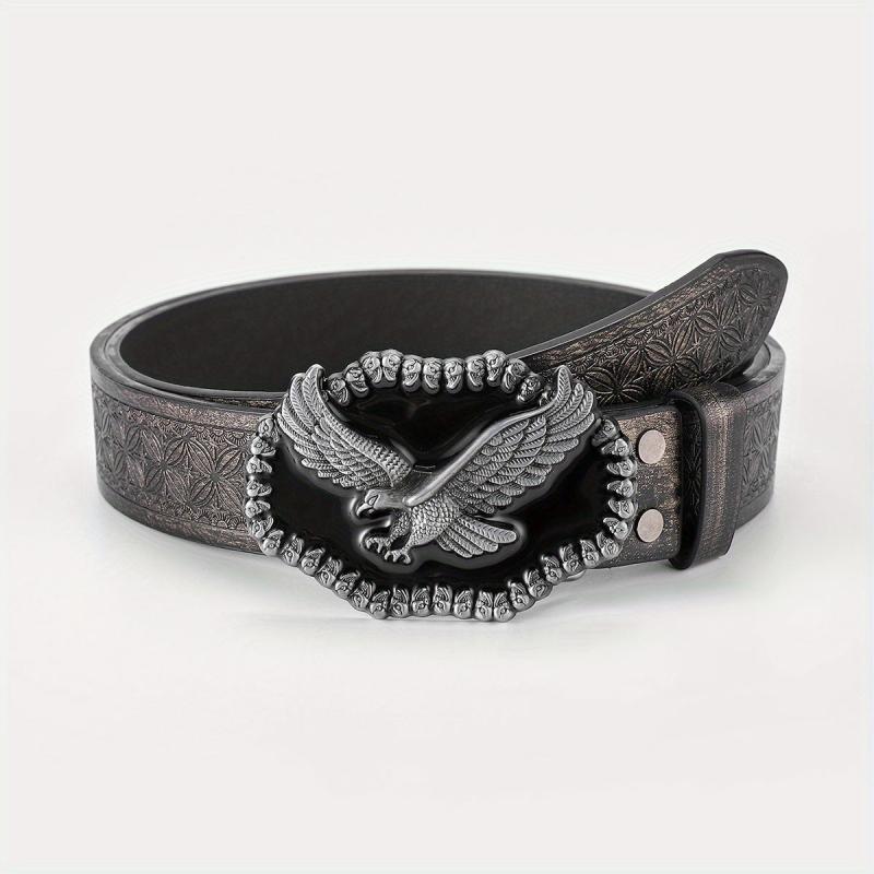 Men's Embossed Buckle Belt PU Leather Cowboy Suit Waist Strap