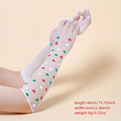 Colorful Heart Long Gloves Mesh Breathable Translucent Y2K Decorative Gloves