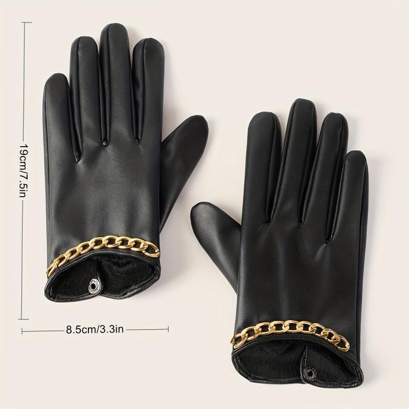 Metal Chain Decorative Gloves PU Leather Short Gloves
