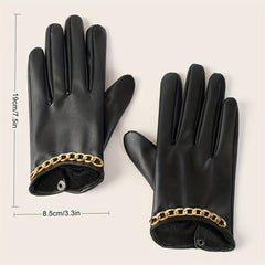 Metal Chain Decorative Gloves PU Leather Short Gloves