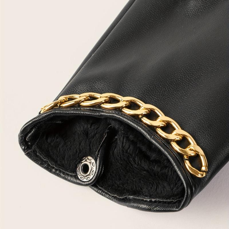 Metal Chain Decorative Gloves PU Leather Short Gloves