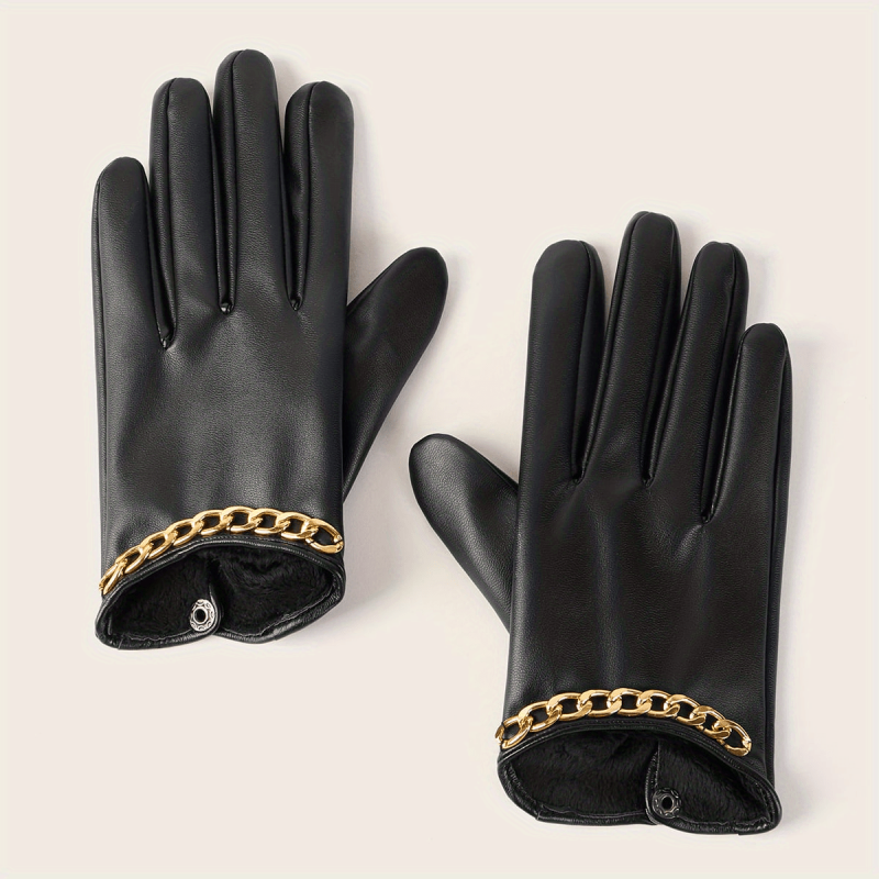 Metal Chain Decorative Gloves PU Leather Short Gloves