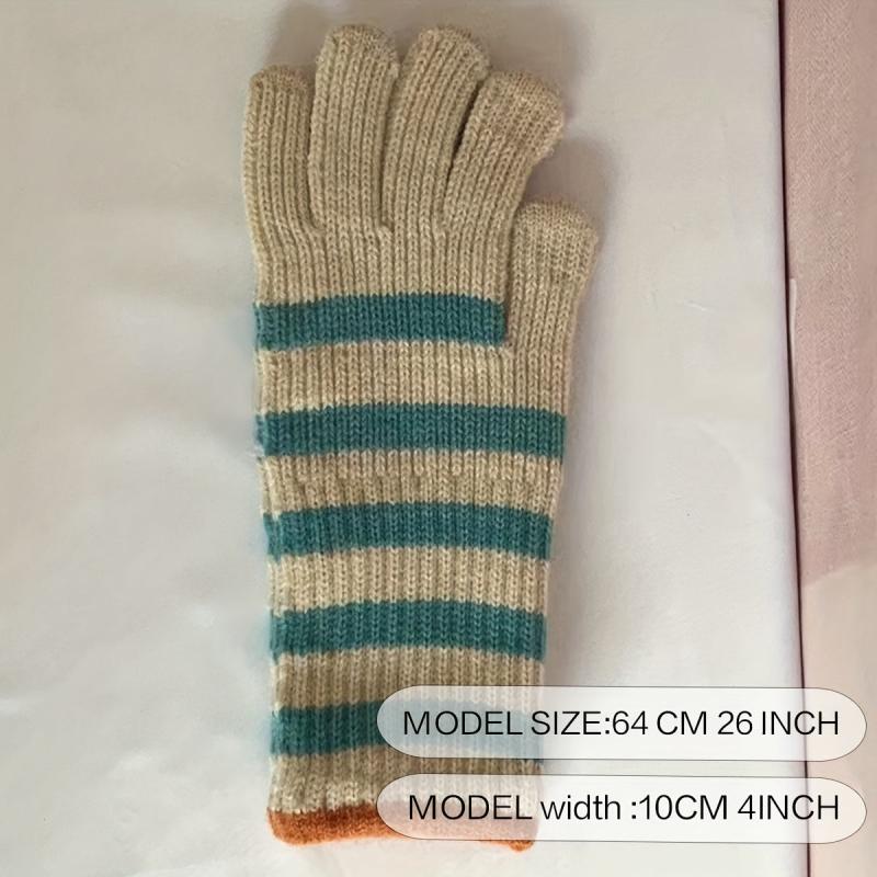 Cashmere Knit Gloves Colorblock Stripes Wrist Gloves for Autumn & Winter