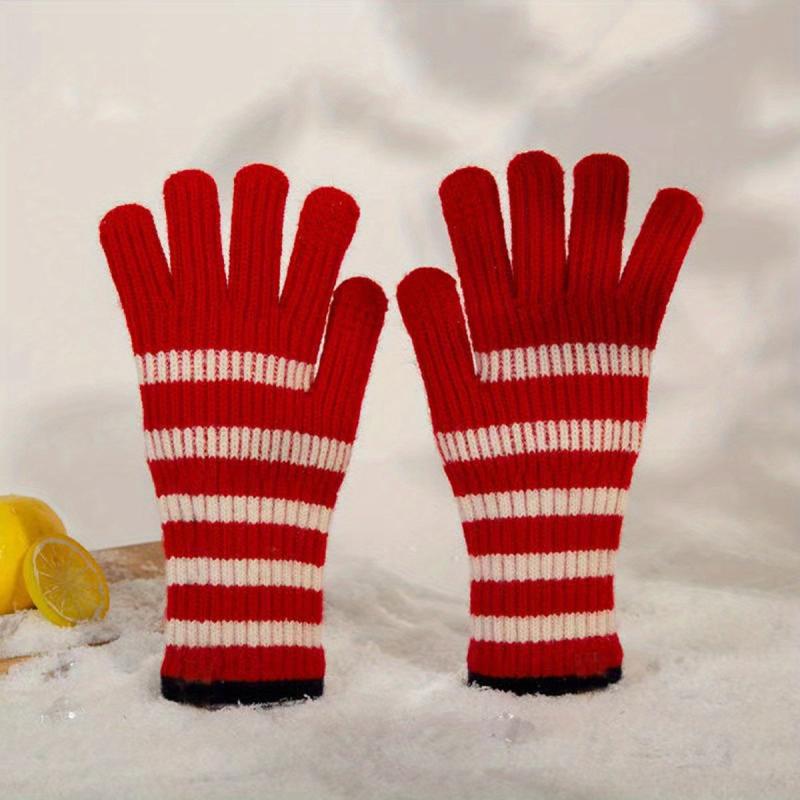 Cashmere Knit Gloves Colorblock Stripes Wrist Gloves for Autumn & Winter