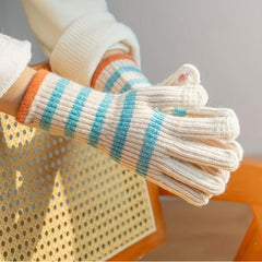 Cashmere Knit Gloves Colorblock Stripes Wrist Gloves for Autumn & Winter