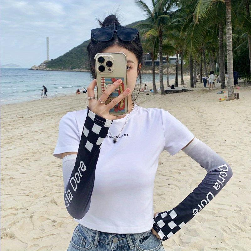 Plaid Gradient Ice Sleeve Thin Sunproof Sunshade Arm Protection for Summer