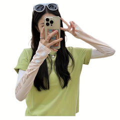Plaid Gradient Ice Sleeve Thin Sunproof Sunshade Arm Protection for Summer