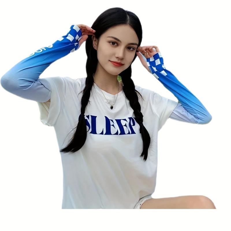Plaid Gradient Ice Sleeve Thin Sunproof Sunshade Arm Protection for Summer