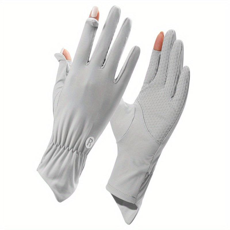 Ice Viscose Sunscreen Gloves Short Solid Elastic Gloves Touch Screen UV Protecti