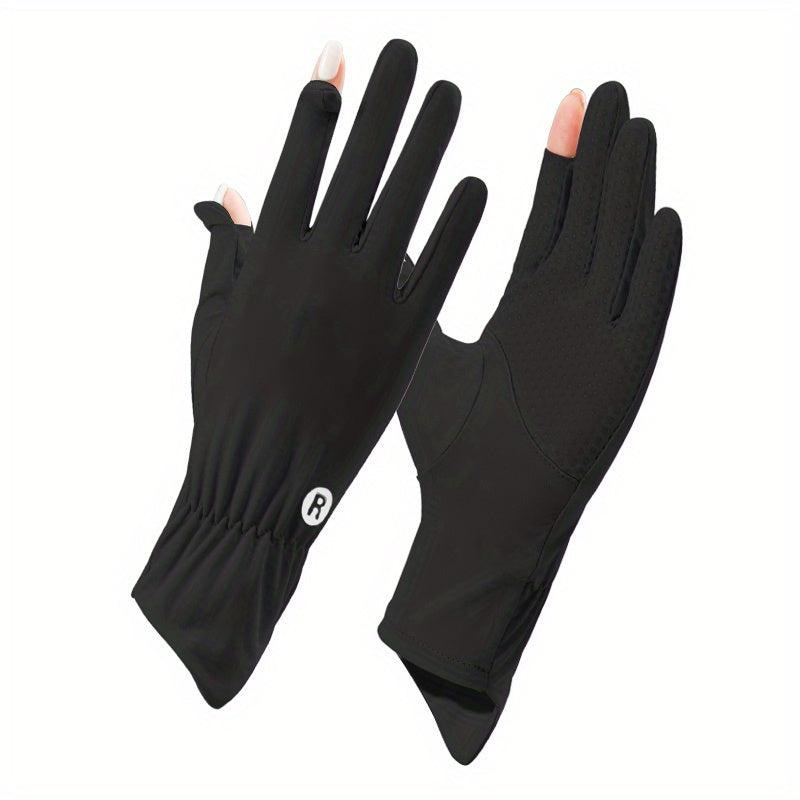 Ice Viscose Sunscreen Gloves Short Solid Elastic Gloves Touch Screen UV Protecti
