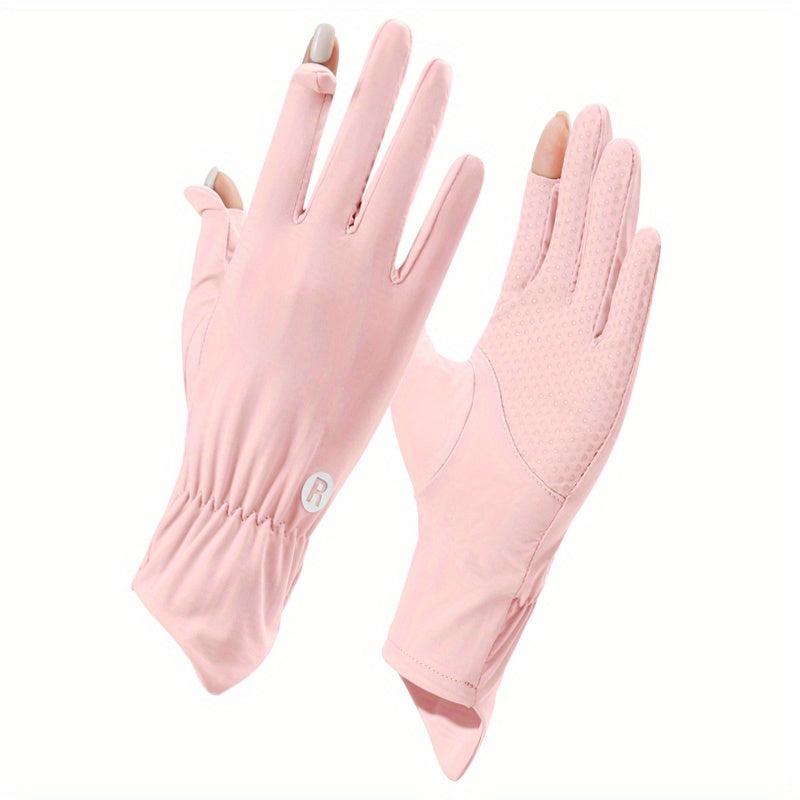 Ice Viscose Sunscreen Gloves Short Solid Elastic Gloves Touch Screen UV Protecti
