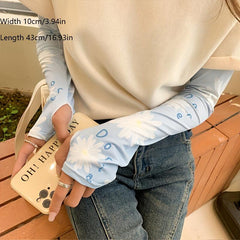 Daisy Printed Loose Sun Arm Sleeves UV Protection Long Sleeve With Thumb Hole
