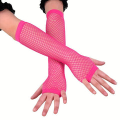 Y2K Fishnet Long Gloves Solid Mid length Gloves Punk Fingerless Gloves For Women