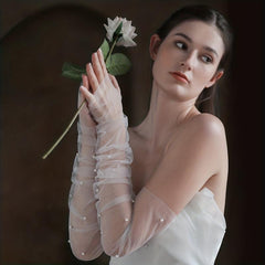 Bridal Faux Pearl Yarn Sleeve Fingerless Sleeve With Thumb Hole