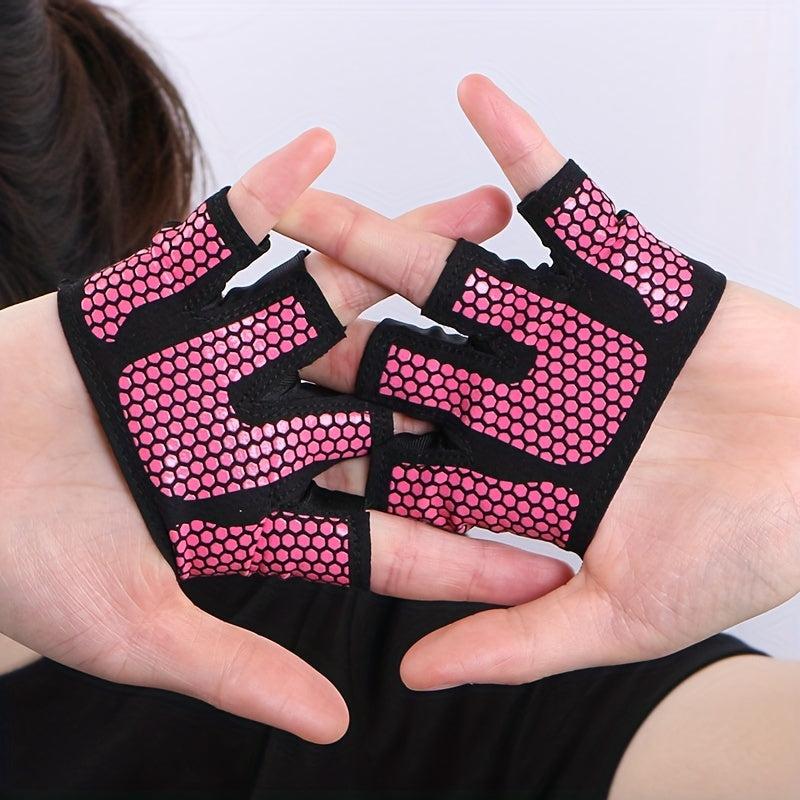 Rose Red Fitness Non-slip Fingerless Gloves for Women