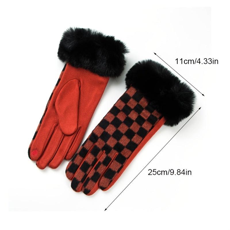 Plush Warm Gloves Plaid Fleece Gloves Autumn Winter