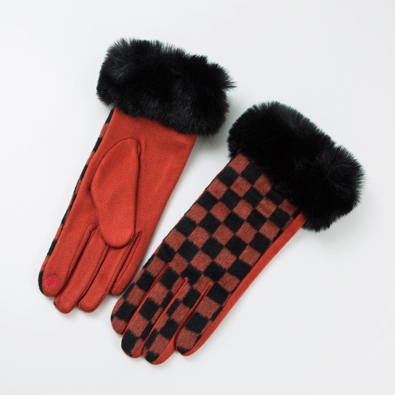 Plush Warm Gloves Plaid Fleece Gloves Autumn Winter
