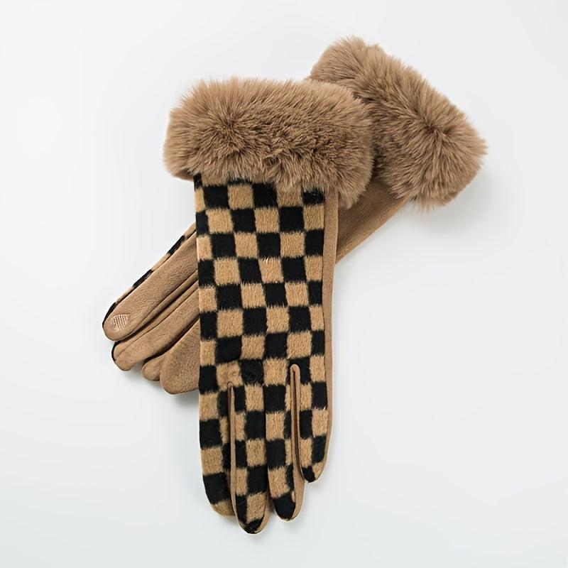 Plush Warm Gloves Plaid Fleece Gloves Autumn Winter