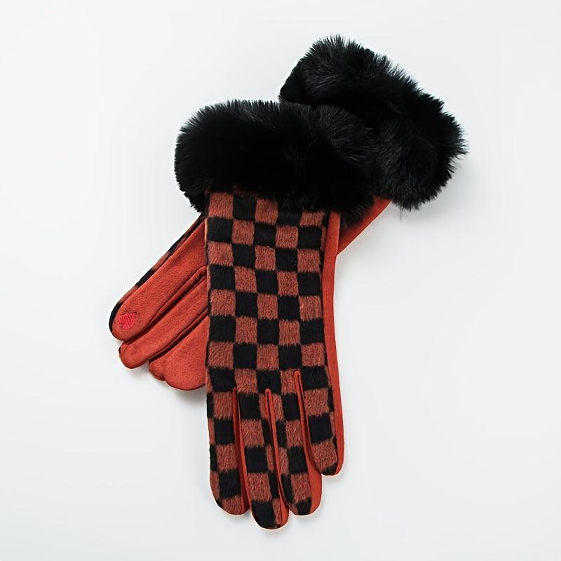 Plush Warm Gloves Plaid Fleece Gloves Autumn Winter