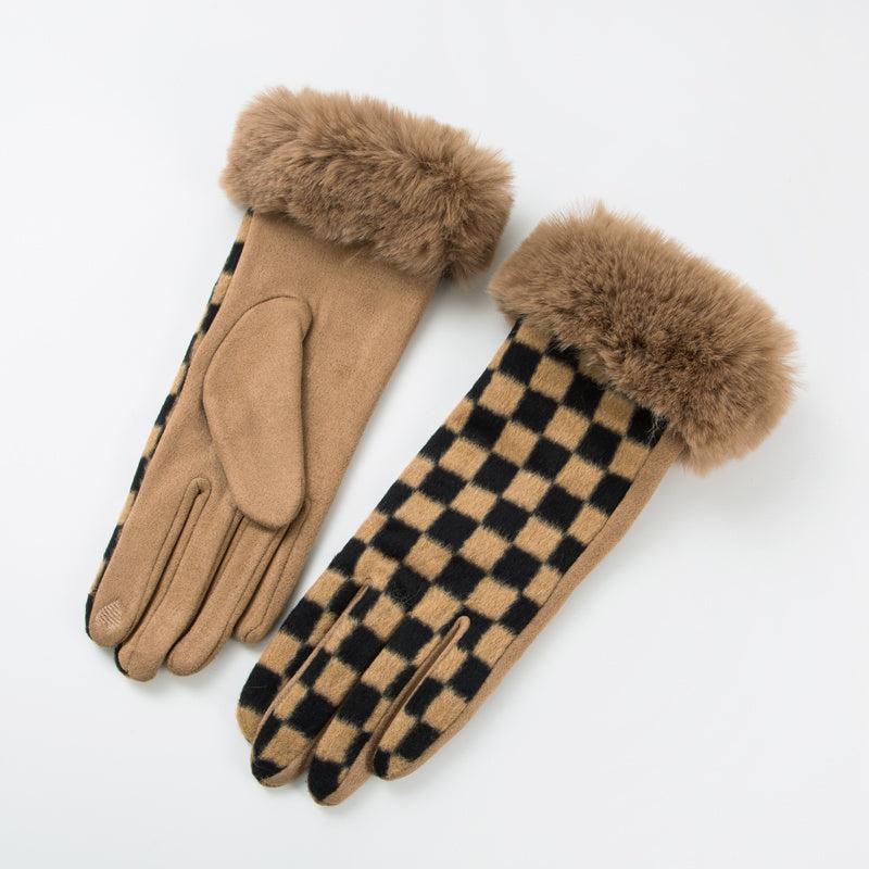 Plush Warm Gloves Plaid Fleece Gloves Autumn Winter
