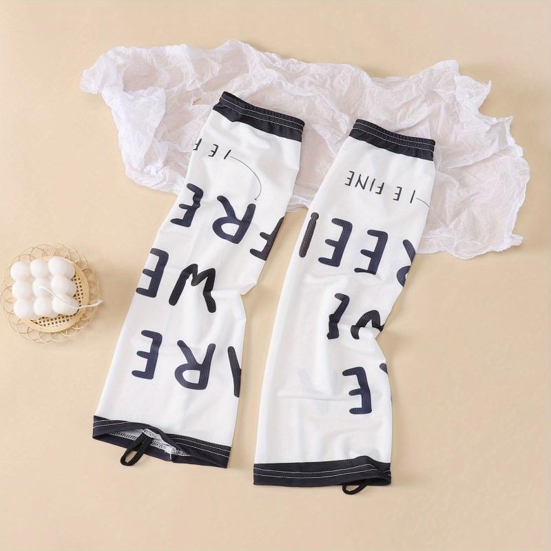 Letter Print Arm Sleeves Unisex Sunscreen Gloves for Outdoor