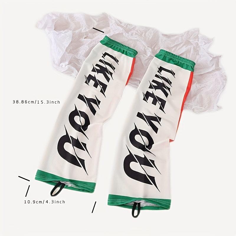 Letter Print Arm Sleeves Unisex Sunscreen Gloves for Outdoor
