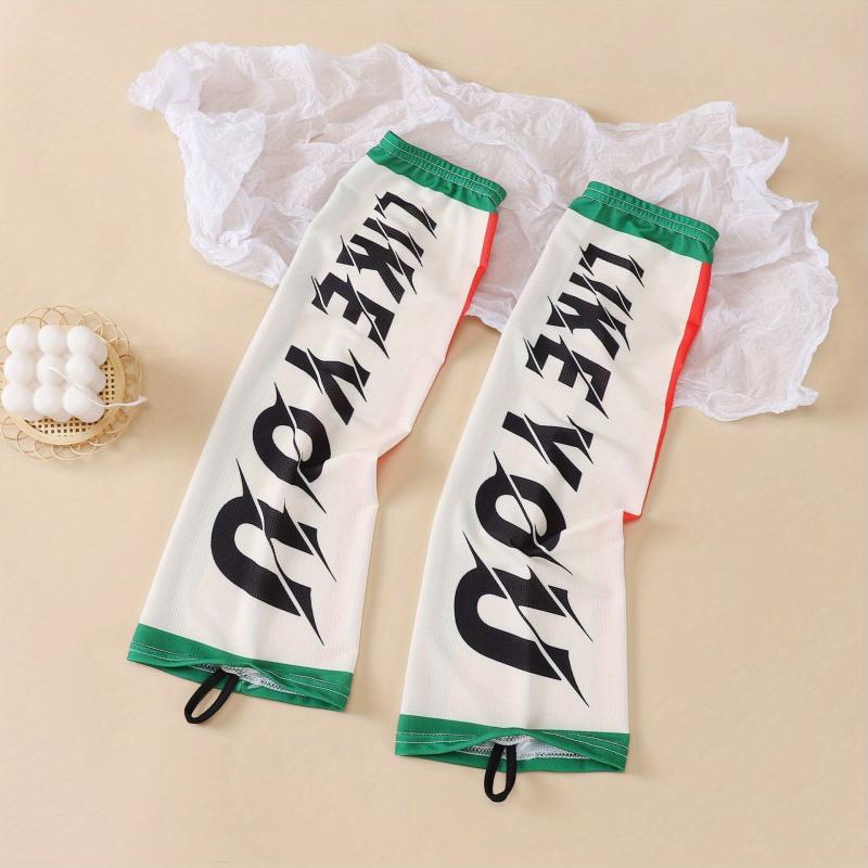 Letter Print Arm Sleeves Unisex Sunscreen Gloves for Outdoor