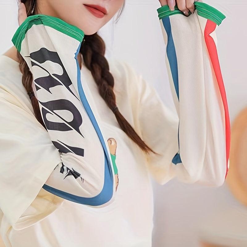 Letter Print Arm Sleeves Unisex Sunscreen Gloves for Outdoor
