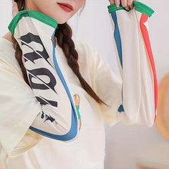 Letter Print Arm Sleeves Unisex Sunscreen Gloves for Outdoor