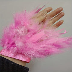 Real Fur Ostrich Feather Cuff Snap Bracelet