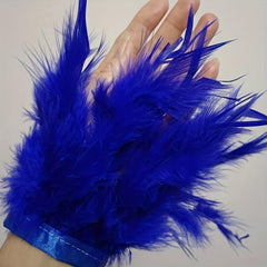 Real Fur Ostrich Feather Cuff Snap Bracelet