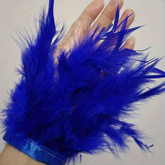 Real Fur Ostrich Feather Cuff Snap Bracelet