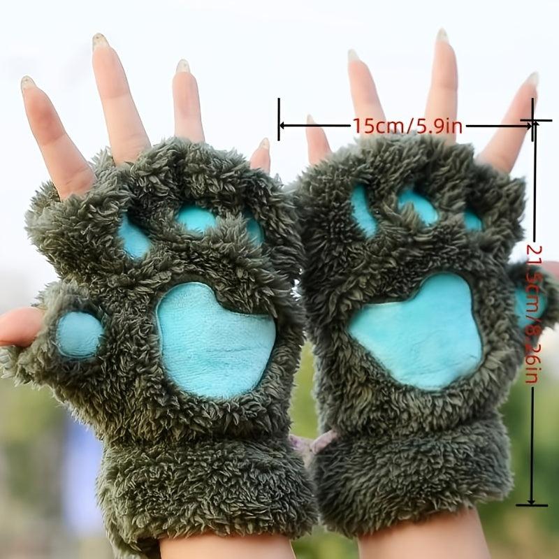 Cat Claw Gloves Paw Plush Fingerless Warm Soft Plush Girls Half Finger Gloves