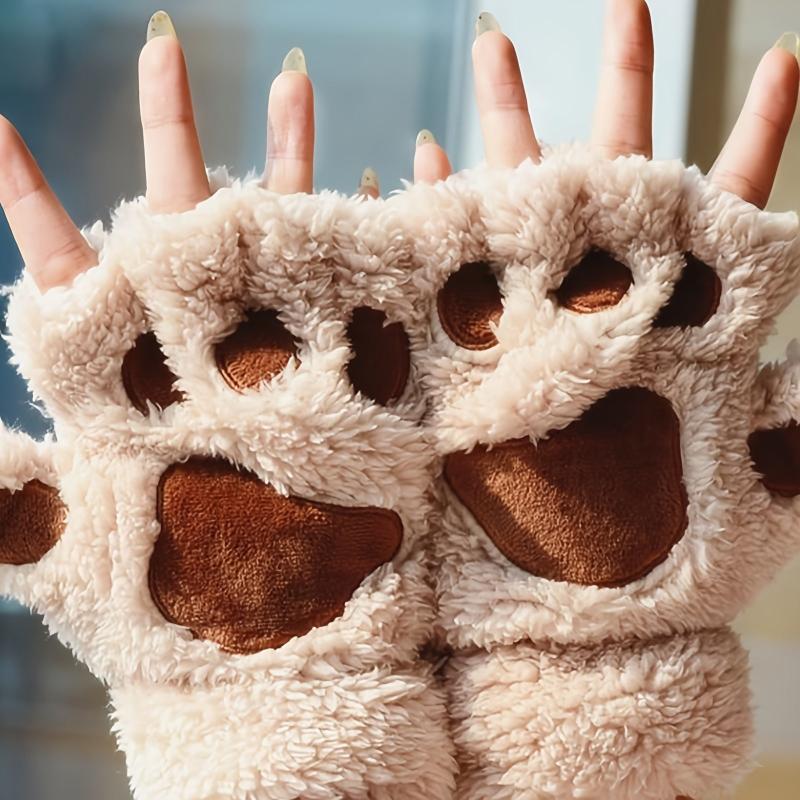 Cat Claw Gloves Paw Plush Fingerless Warm Soft Plush Girls Half Finger Gloves