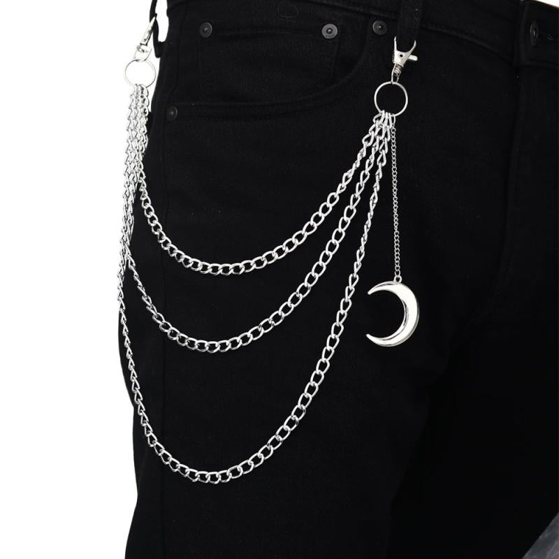 Moon Pendant Chain Punk Keychain for Men Women