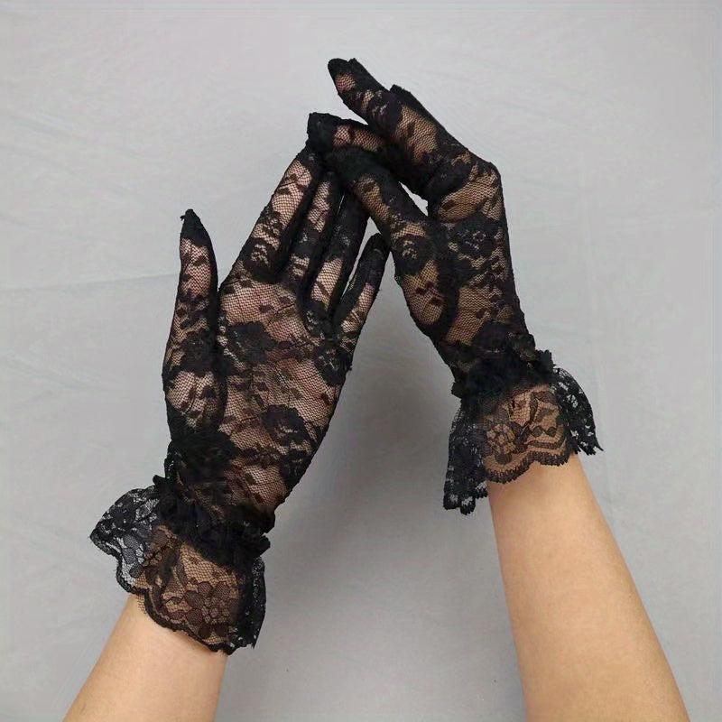 Lace Hollow Out Short Bridal Gloves Wedding Full Finger Gloves