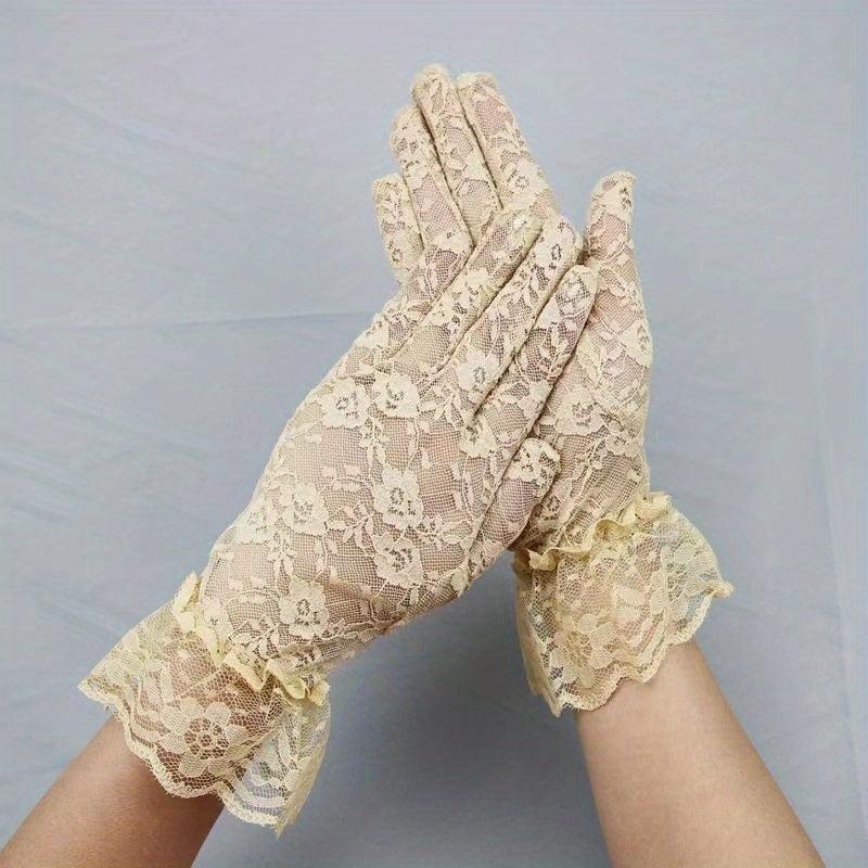 Lace Hollow Out Short Bridal Gloves Wedding Full Finger Gloves