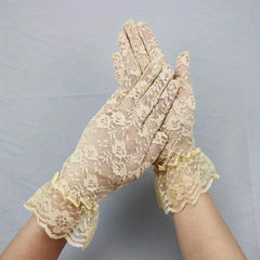 Lace Hollow Out Short Bridal Gloves Wedding Full Finger Gloves