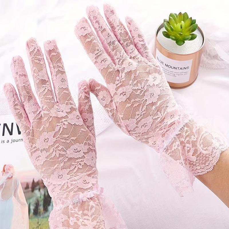 Lace Hollow Out Short Bridal Gloves Wedding Full Finger Gloves