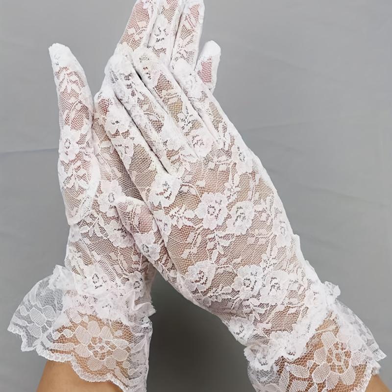 Lace Hollow Out Short Bridal Gloves Wedding Full Finger Gloves